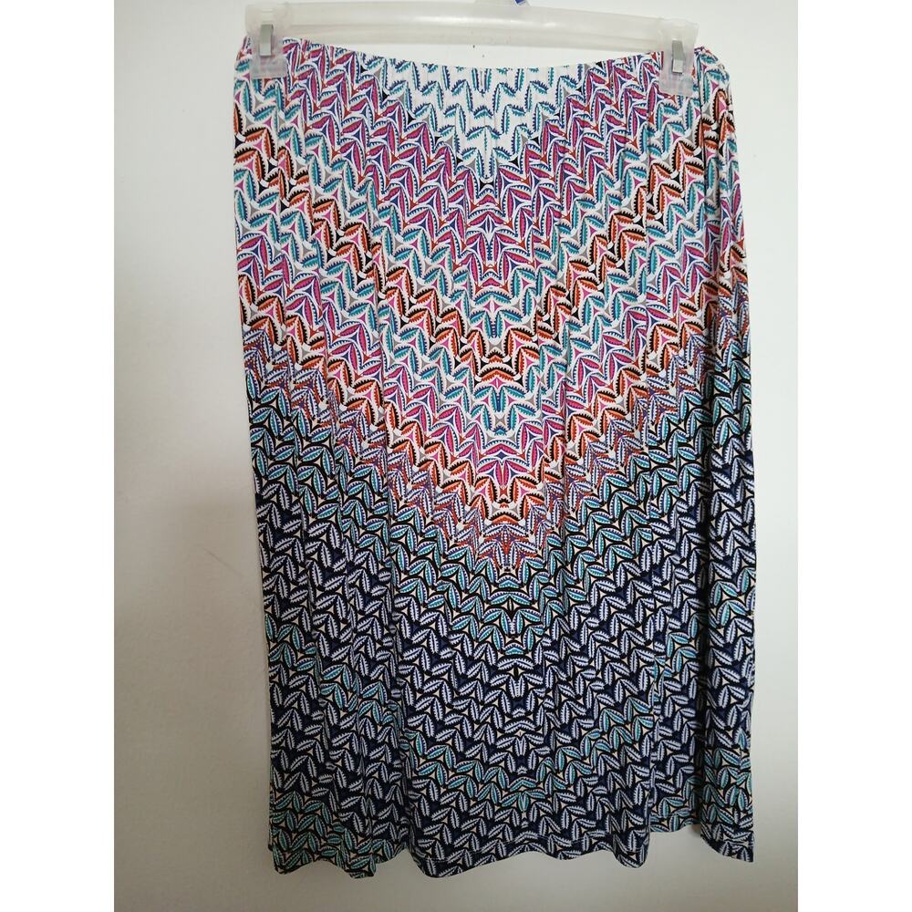 Christopher & Banks Elastic Waist XL Knit Summer Skirt White Print Below Knee